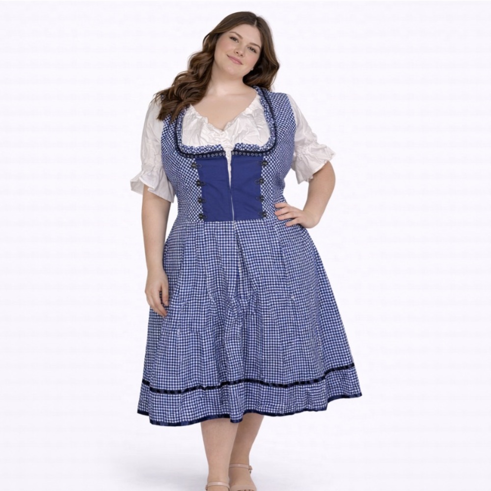 Oktoberfest Elegant Blue Checkered Midi Dress
